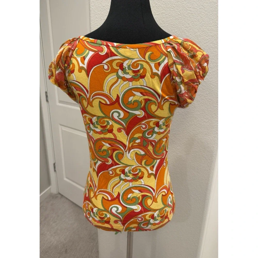 Lot of 2 St. John Tops Floral Print Crew neck & Orange/Yellow Paisley Small - Picture 9 of 11